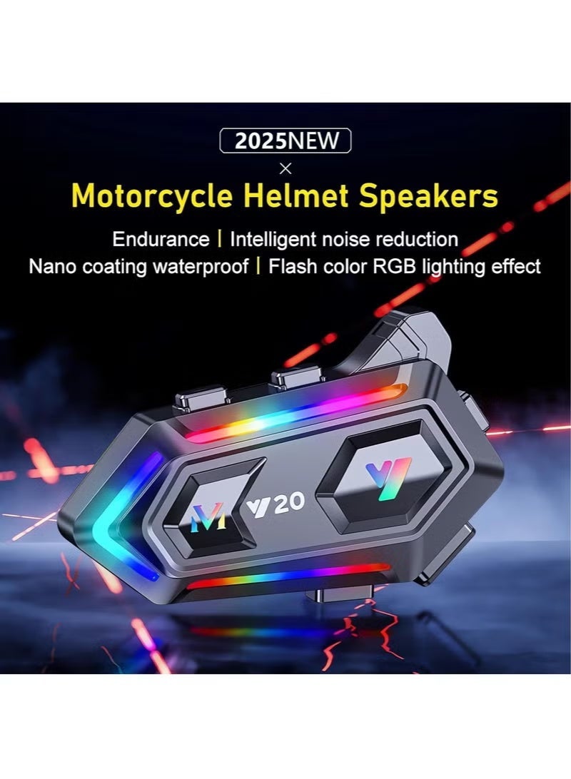 Y20 Motorcycle Helmet Bluetooth Headset, Flash Color RGB Lighting Effects, Bluetooth 5.3 Headset, Intelligent Noise Reduction, High Fidelity Sound Quality, IPX6, Compatible with All Helmets - Image 2